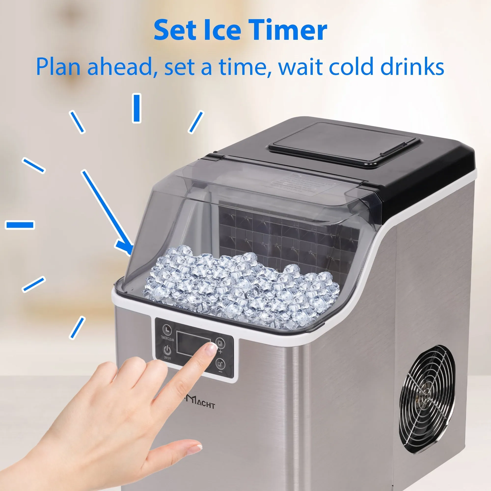 2 in 1 Water Ice Maker, Countertop Stainless Steel Ice Maker Compact Ice Machine Maker with Ice Scoop & Basket Self-Cleaning Timer Function, 48.5lbs Ice Cubes in 24H