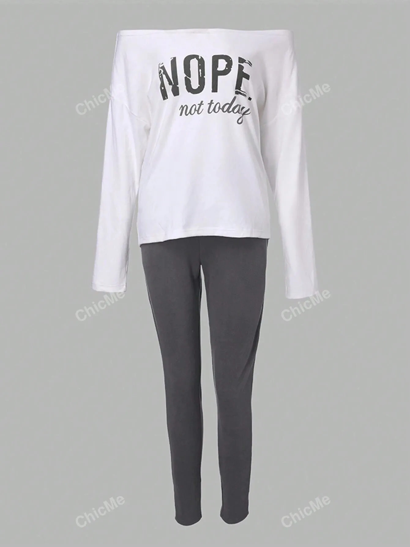 2pcs/Set Fashionable Casual T-Shirt With Letter/Animal Print/Graphic Oblique Shoulder Long Sleeve Top And Slim Fit Pants