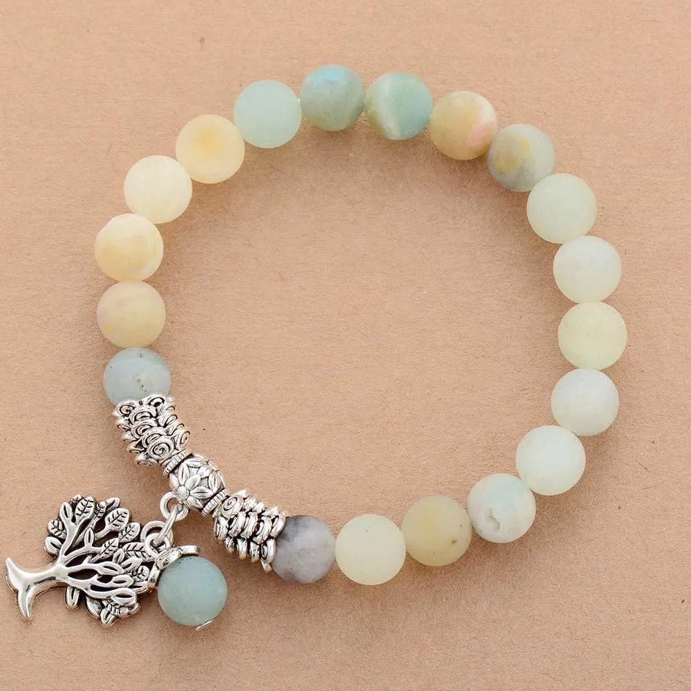 Amazonite Stretchy Bracelet w/ Tree of Life Charm