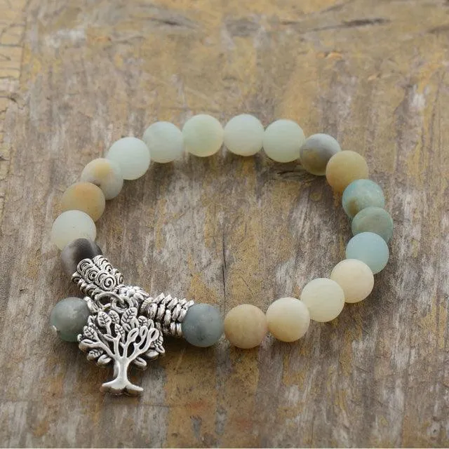 Amazonite Stretchy Bracelet w/ Tree of Life Charm