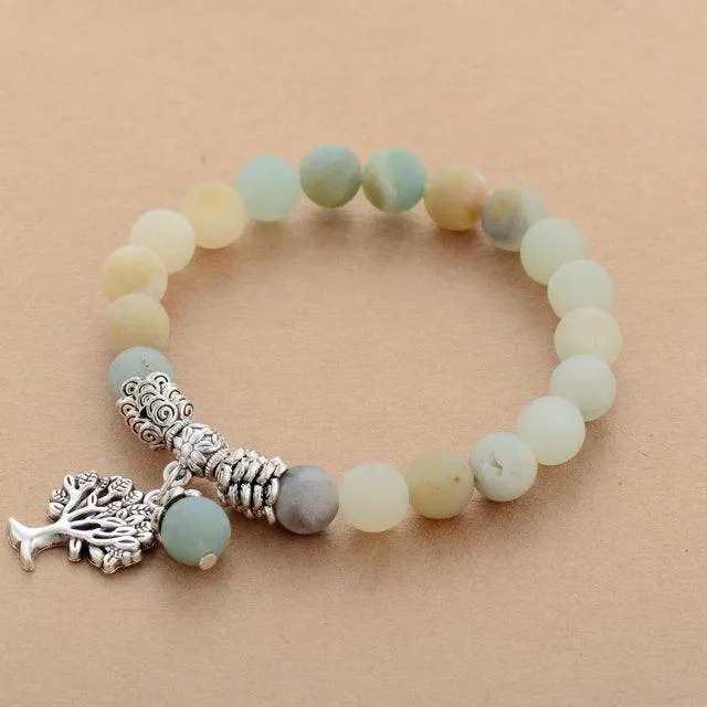 Amazonite Stretchy Bracelet w/ Tree of Life Charm