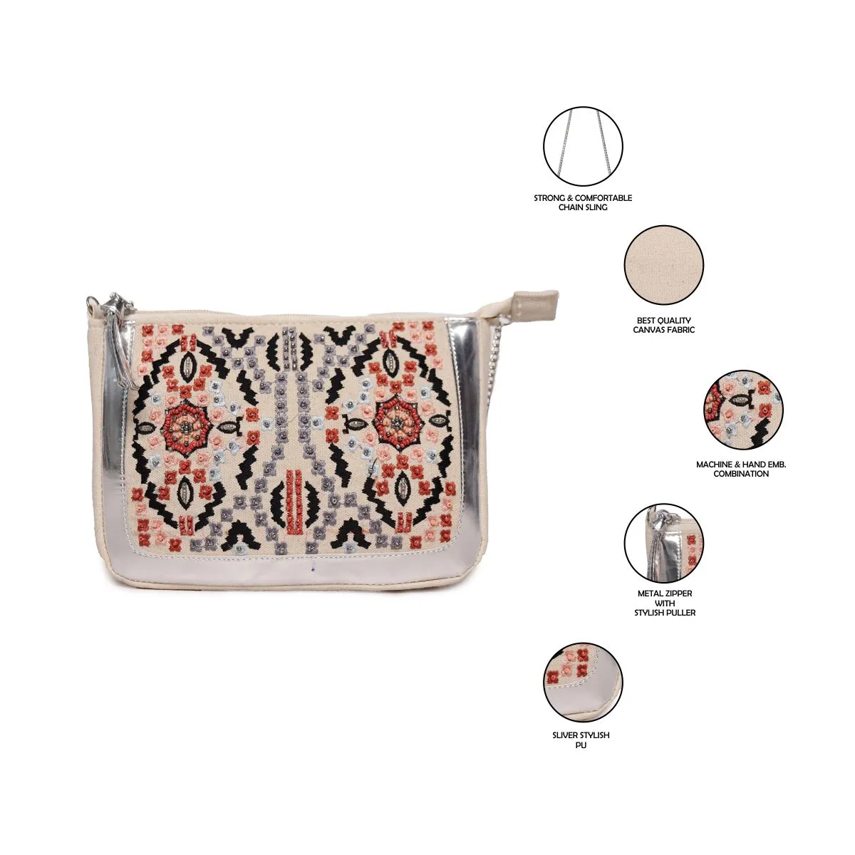 ASTRID Natural Beaded Embroidered Woven Sling Bag/Travel Pouch