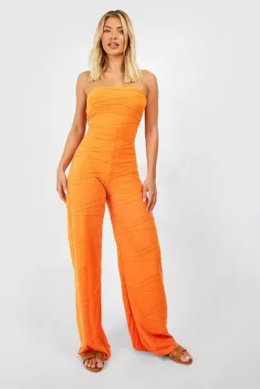 Bandeau Textured Seam Detail Wide Leg Jumpsuit