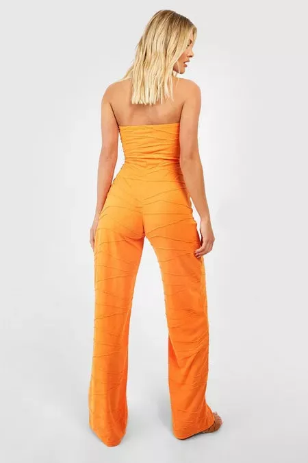 Bandeau Textured Seam Detail Wide Leg Jumpsuit