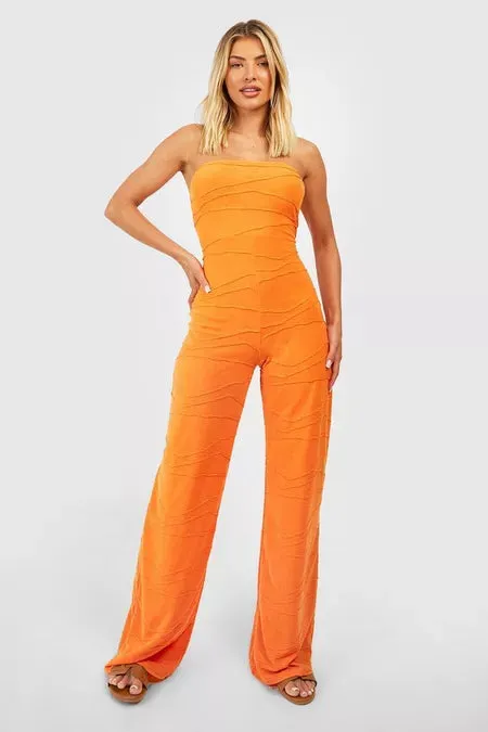 Bandeau Textured Seam Detail Wide Leg Jumpsuit