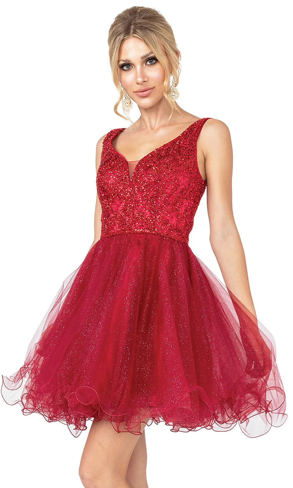 Beaded Fit-and-Flare Short Formal Homecoming Dress