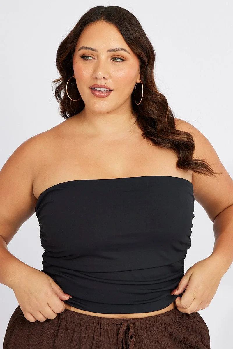 Black Bandeau Top Side Ruched