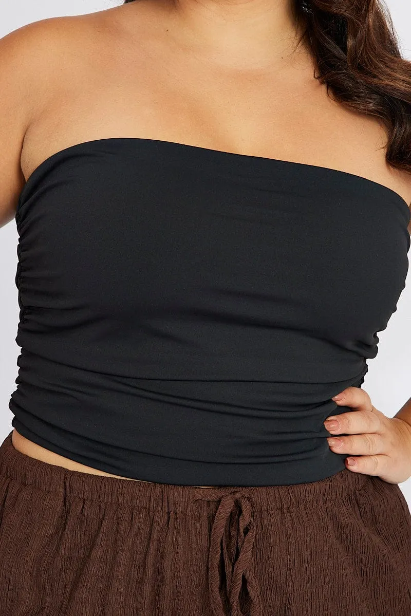 Black Bandeau Top Side Ruched