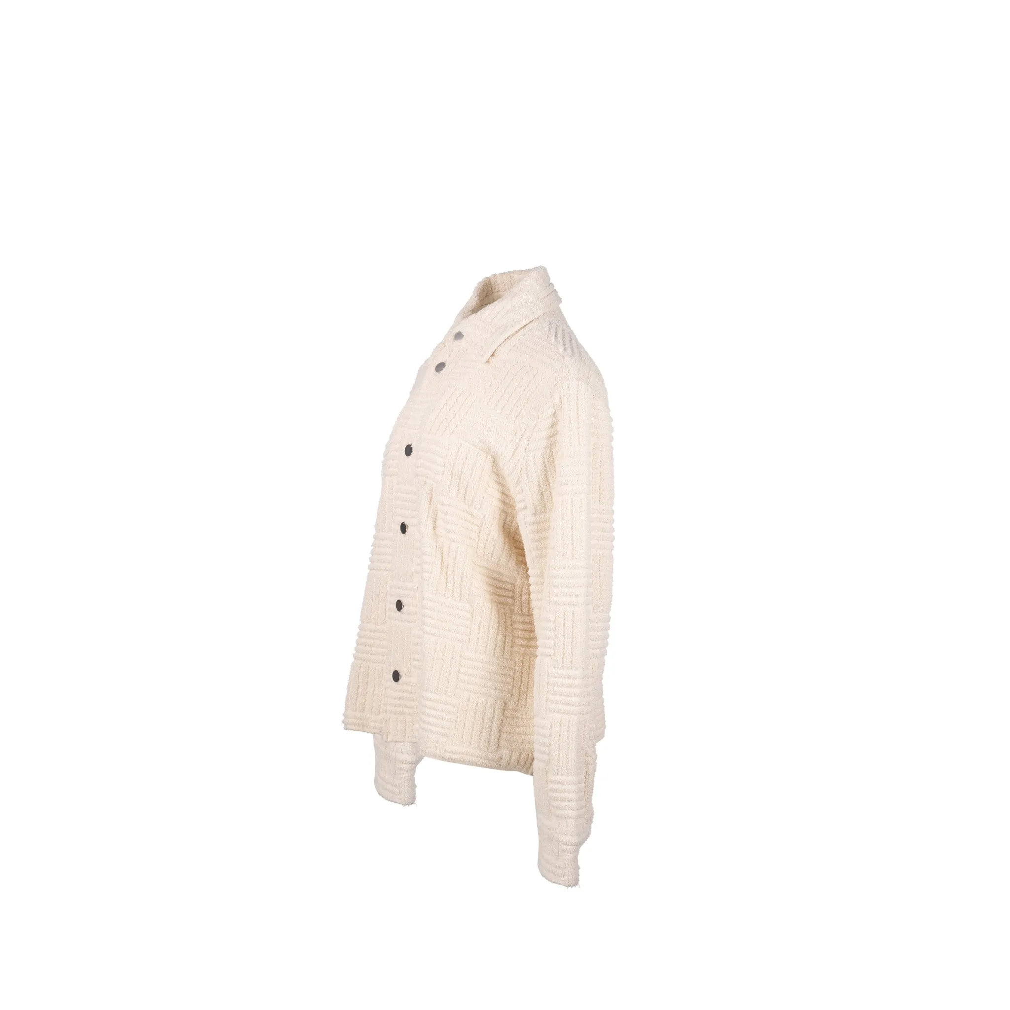 Bottega Veneta Size S Intrecciato Jacquard Terry Worker Jacket Cotton White