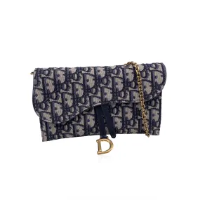 Christian Dior Blue Jacquard Oblique Canvas Saddle WOC Small Bag