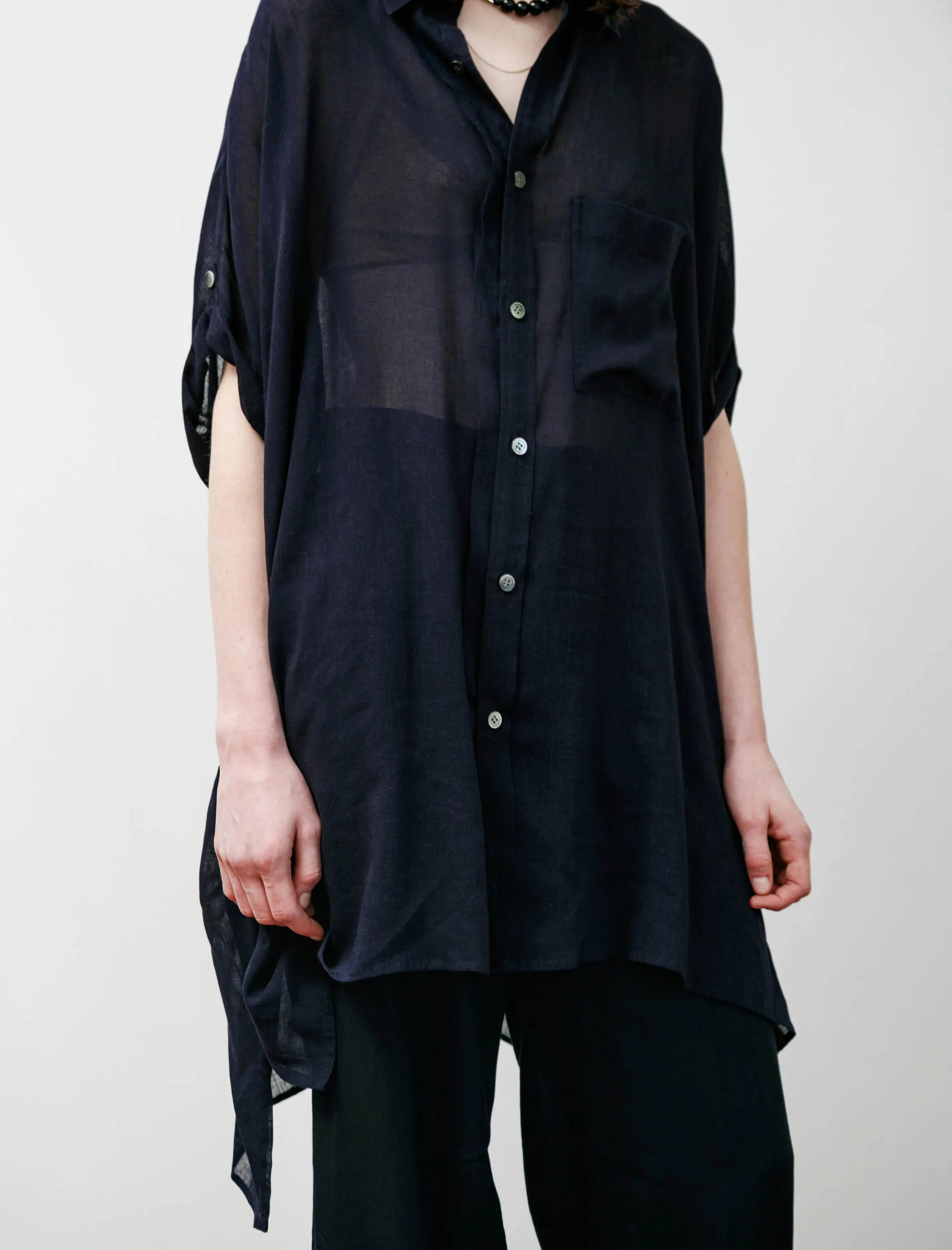 Cotton Gauze Maxi Shirt Navy