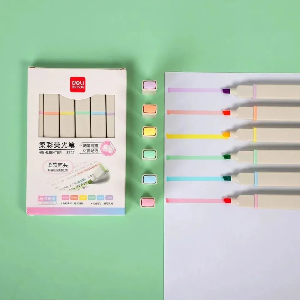 Deli Macaron-Colored Square Pastel Highlighter Marker Set Of 6