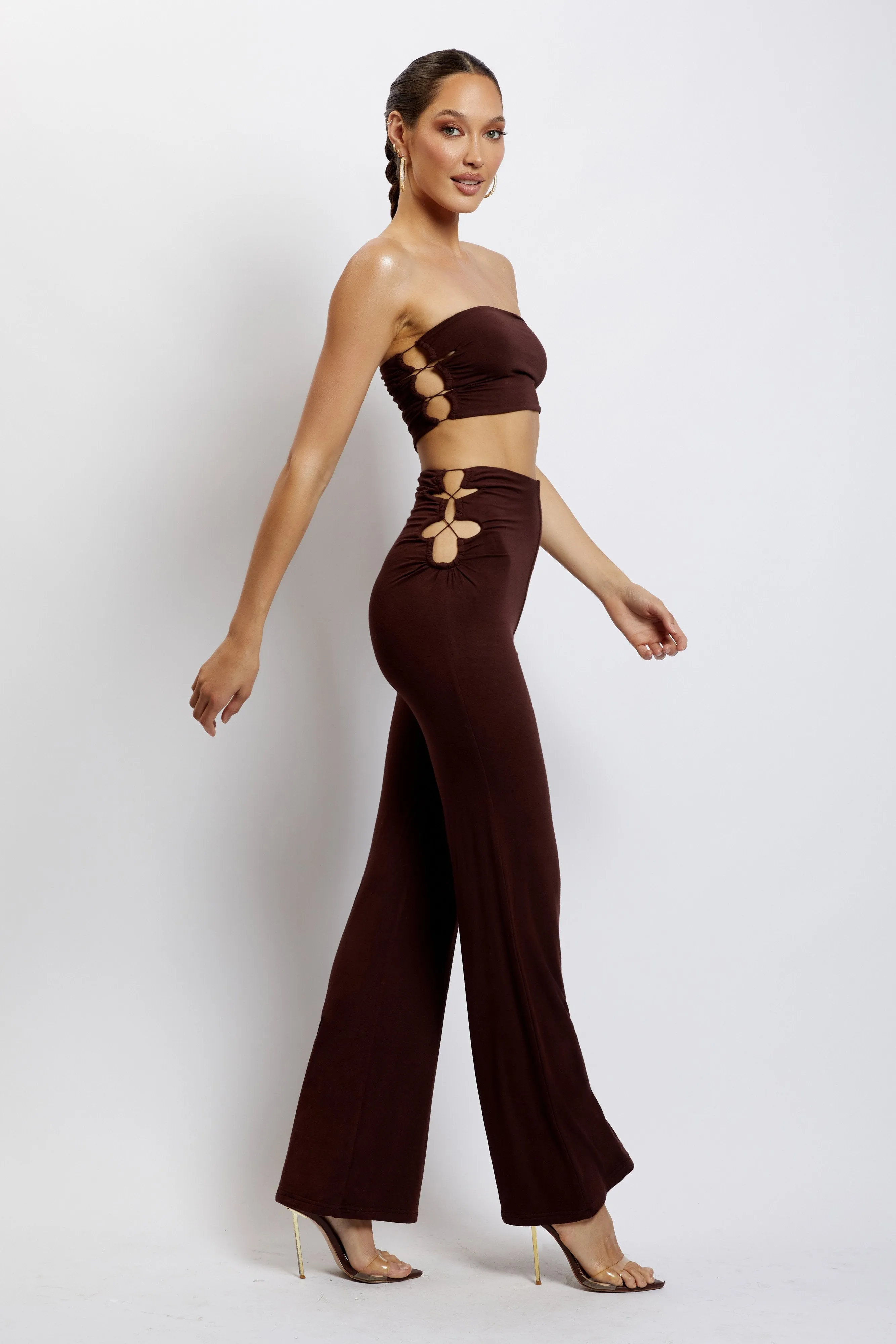 Eleanor Tie Up Side Bandeau - Chocolate