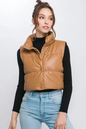 Faux Leather Puffer Vest (DS)