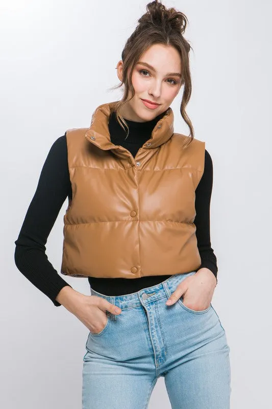 Faux Leather Puffer Vest (DS)