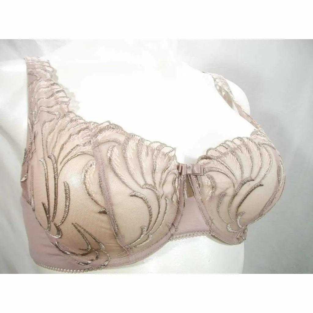 Felina 110040 Lana Embroidered Unlined Plunge Balconette Underwire Bra 36DD Mocha