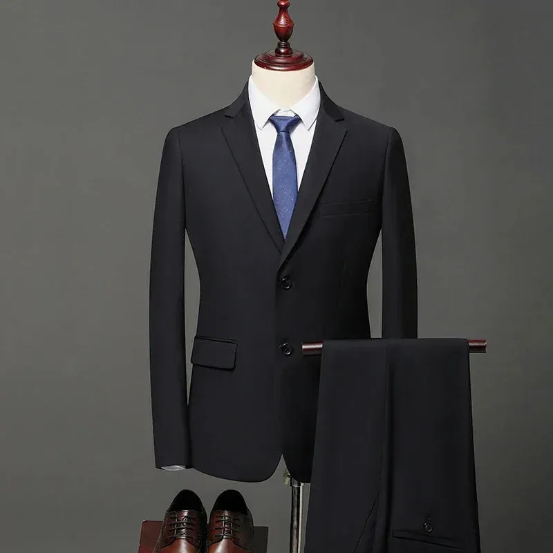 High-Quality Men's British Style Slim Suit - Business Casual Two-Piece Set (Blazer   Trousers)