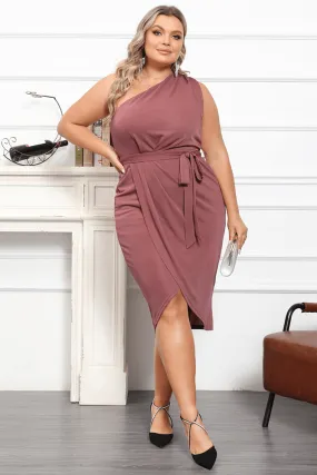 HN Plus Size Wrap Hem One-Shoulder Oblique Neck Bodycon Dress