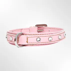 Hundehalsband Leder Silber Edition mit Strasssteinen Rosa