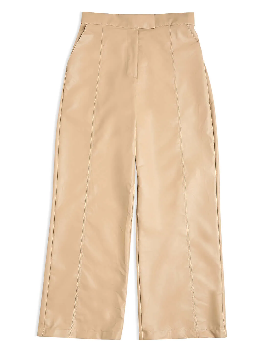 Leather Straight Fit Trousers Beige