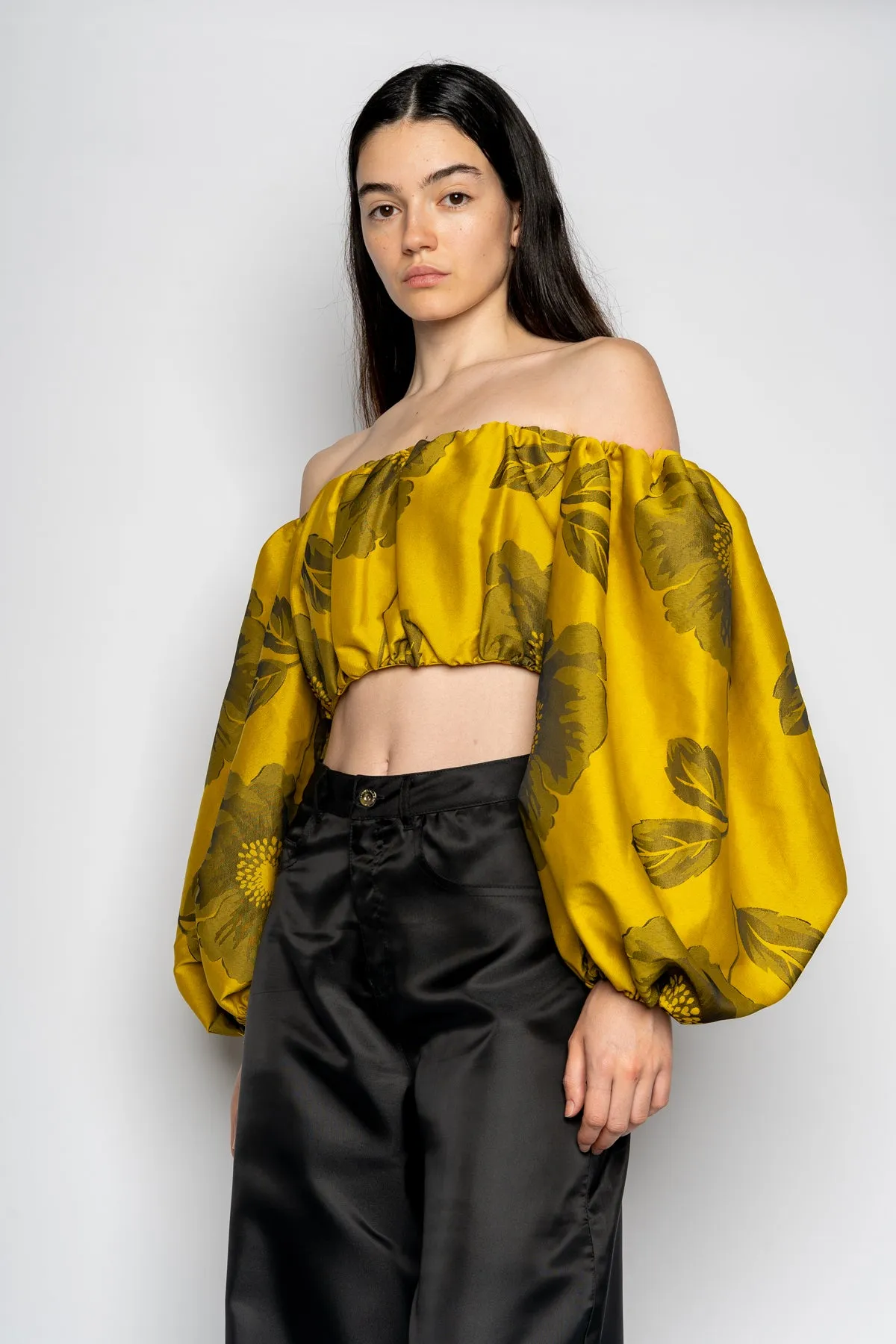 MUSTARD FLORAL OFF SHOULDER TOP