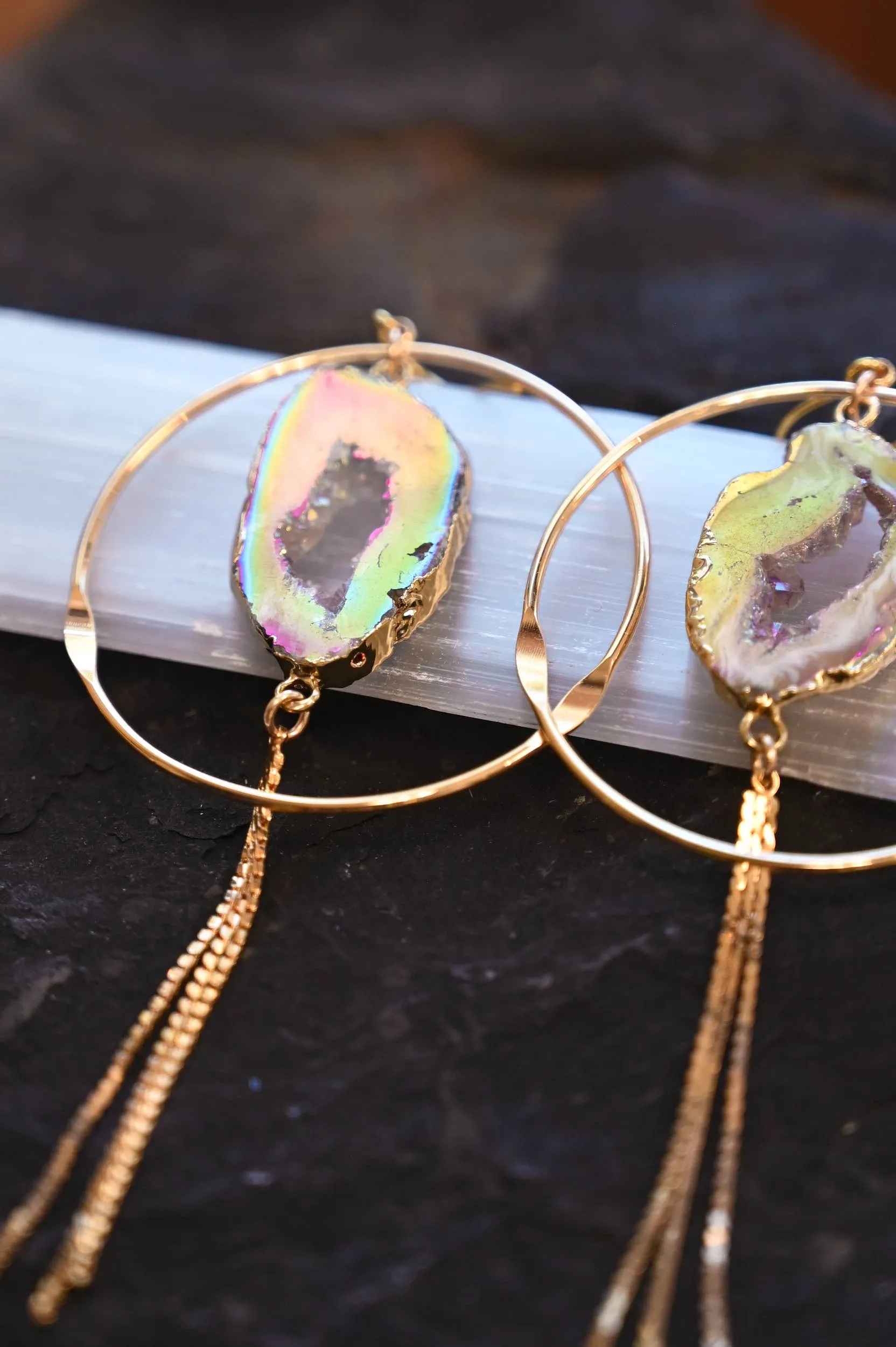 My Aura is Magic Titanium Agate Gold Hoops