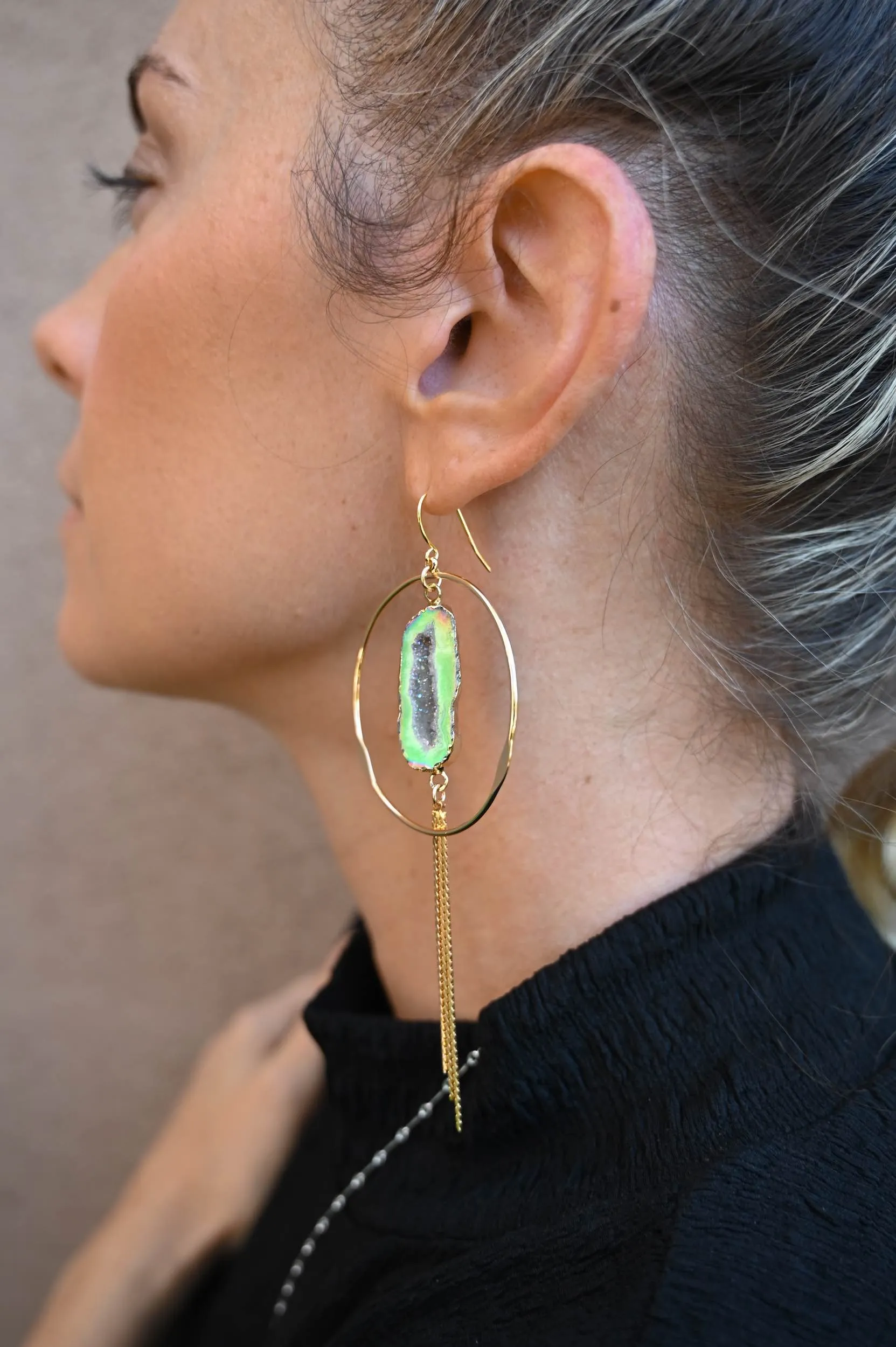 My Aura is Magic Titanium Agate Gold Hoops