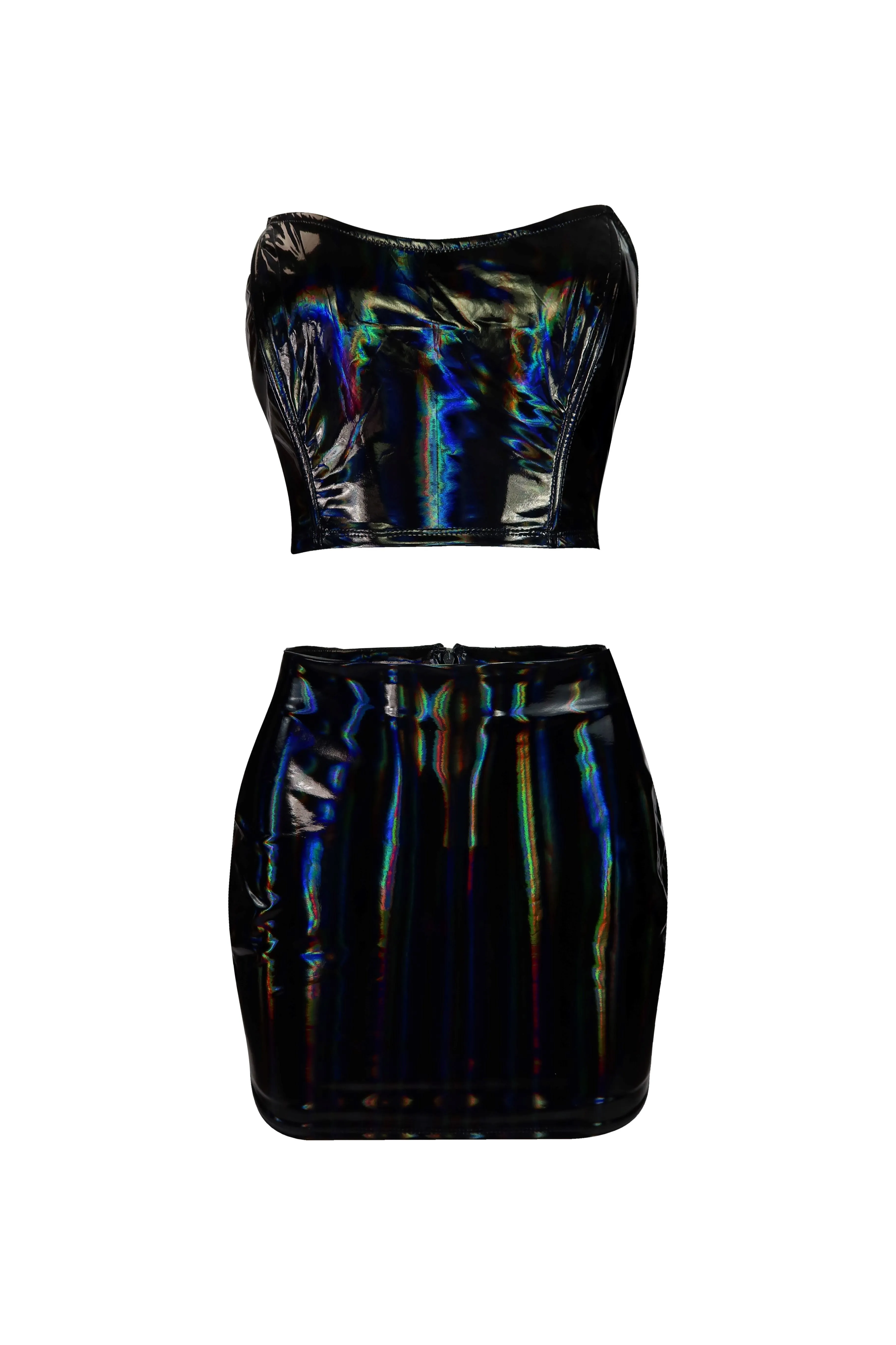 New Levels Vinyl Holograph Bustier & Skirt SET