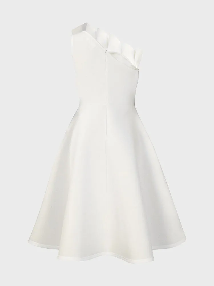 Oblique Collar Pleated Formal Dress