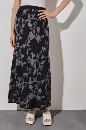 Plus Size Maxi A-Line Skirt - Floral Jacquard Soft Knit