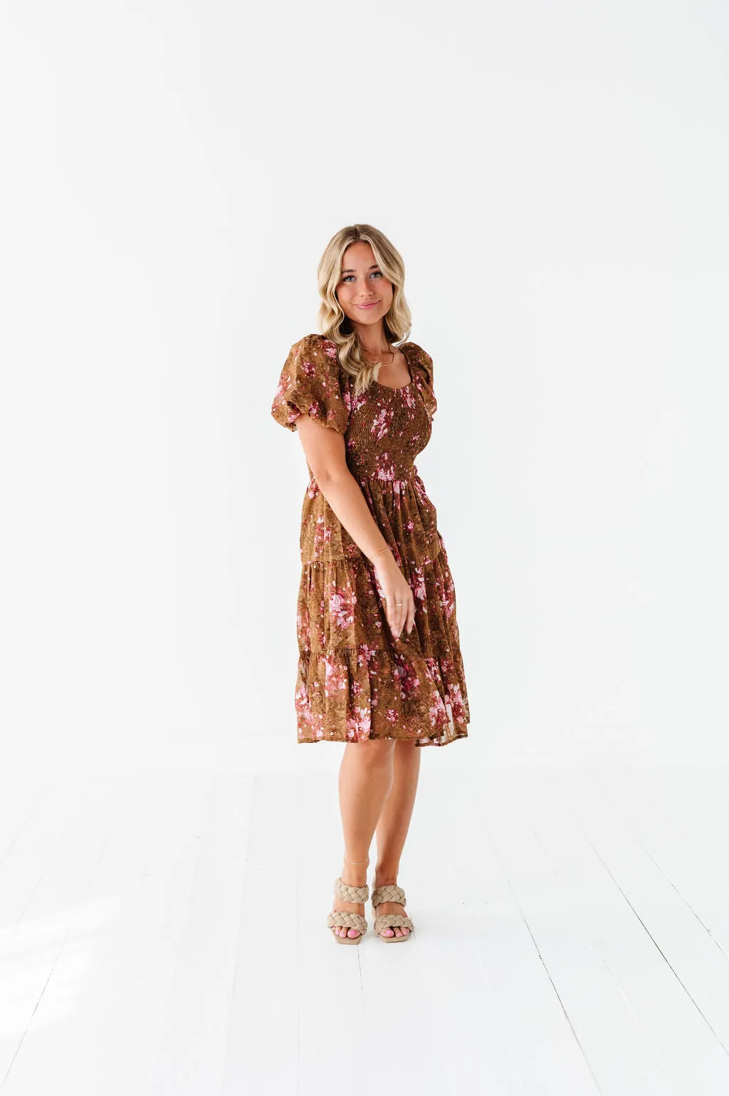 Preslee Chiffon Dress in Brown