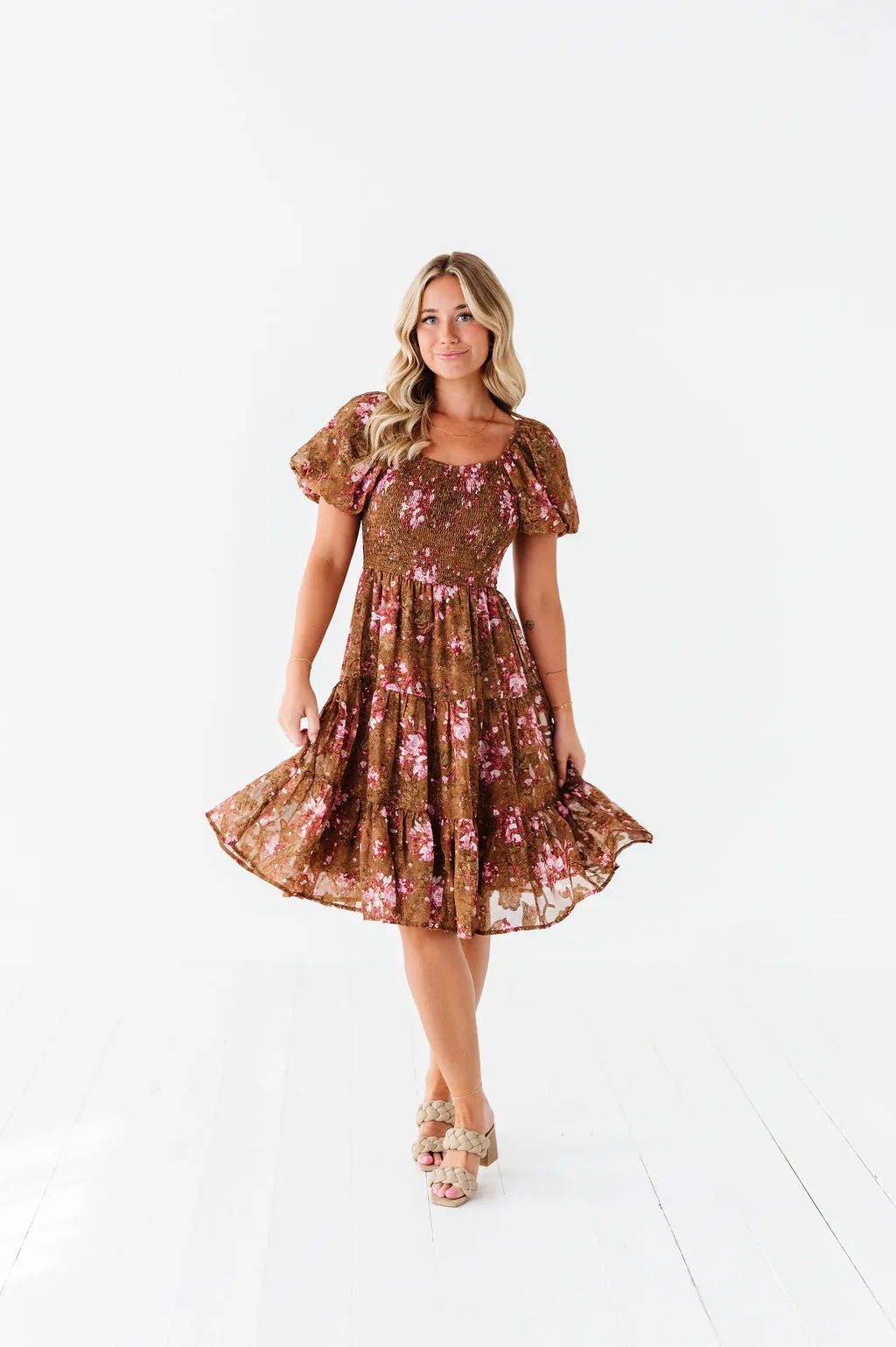 Preslee Chiffon Dress in Brown