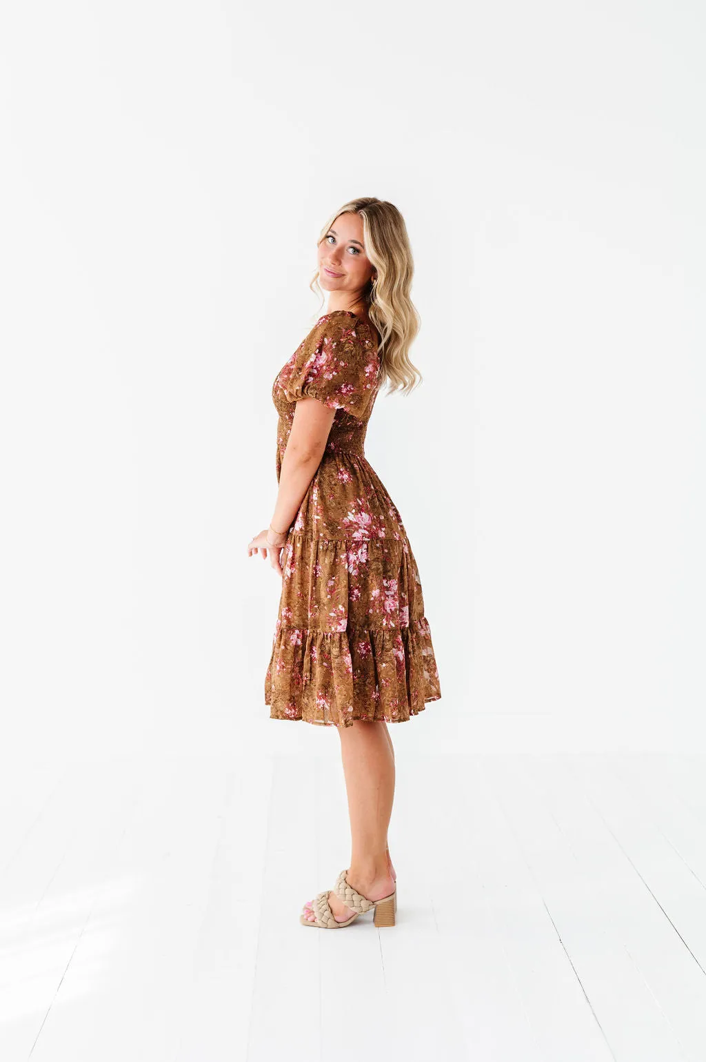 Preslee Chiffon Dress in Brown