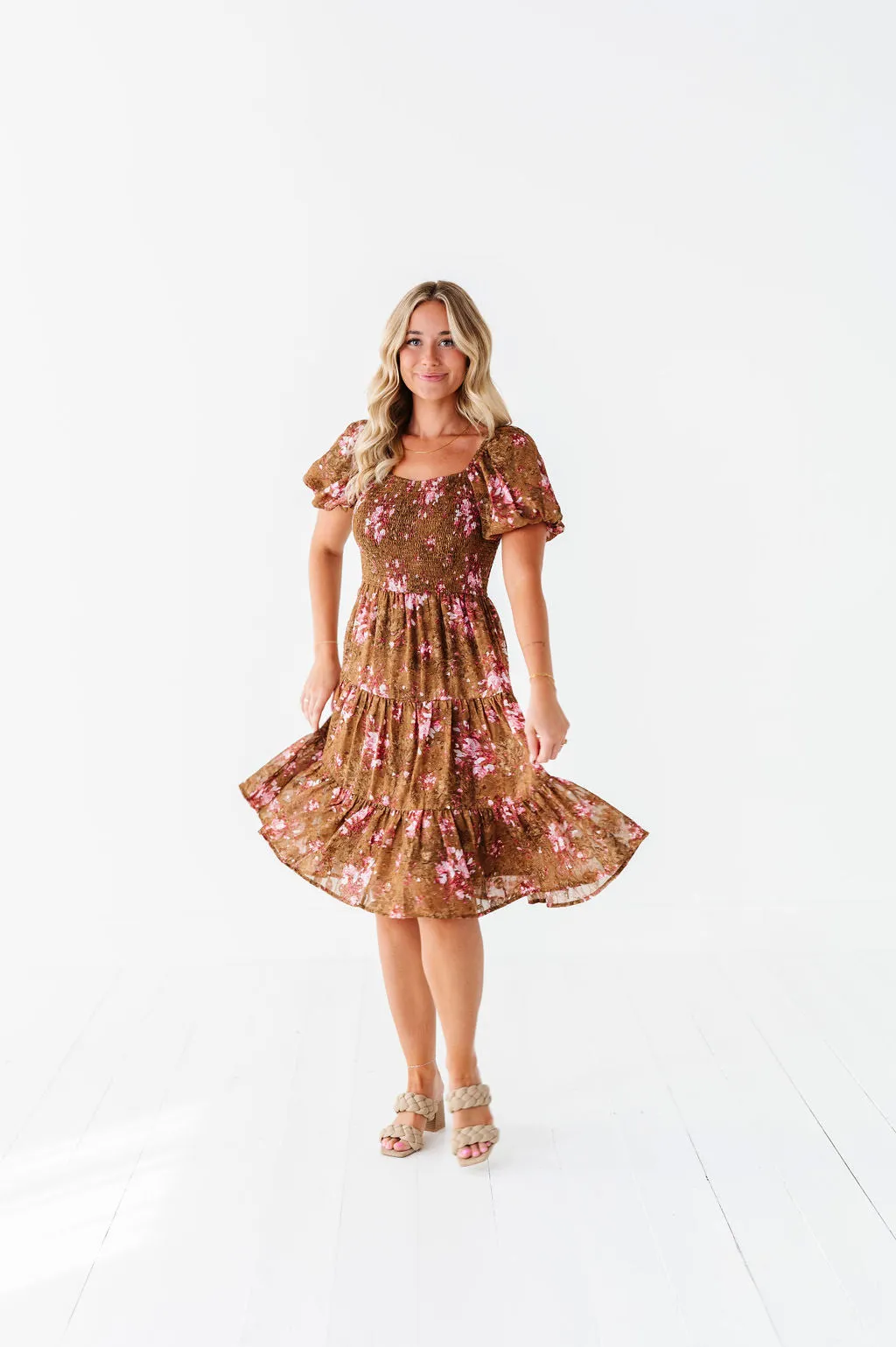 Preslee Chiffon Dress in Brown