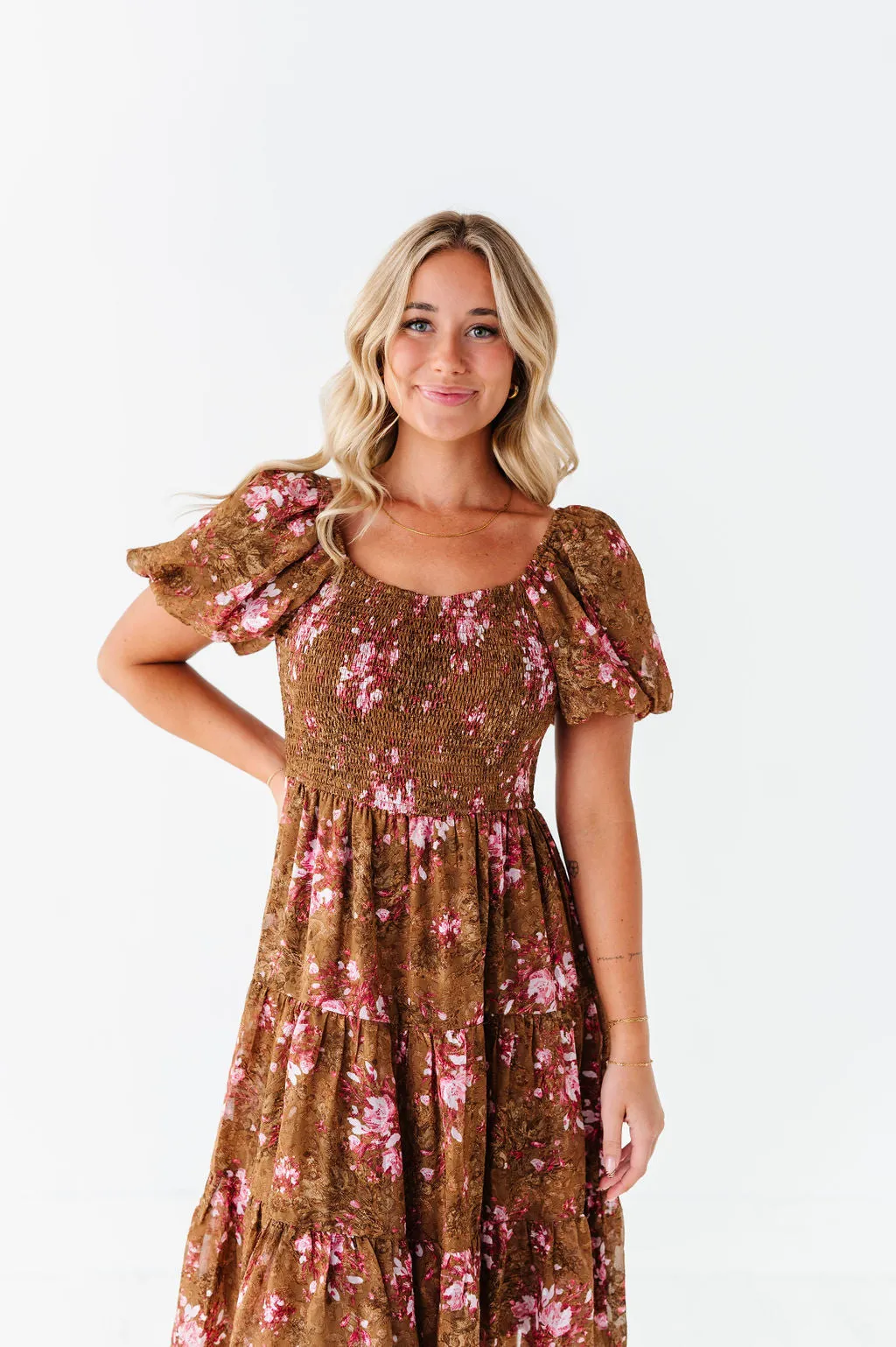 Preslee Chiffon Dress in Brown