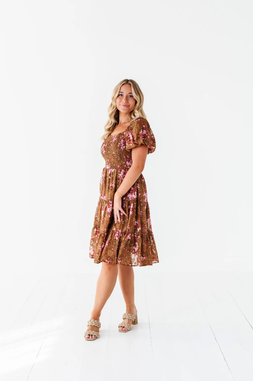 Preslee Chiffon Dress in Brown