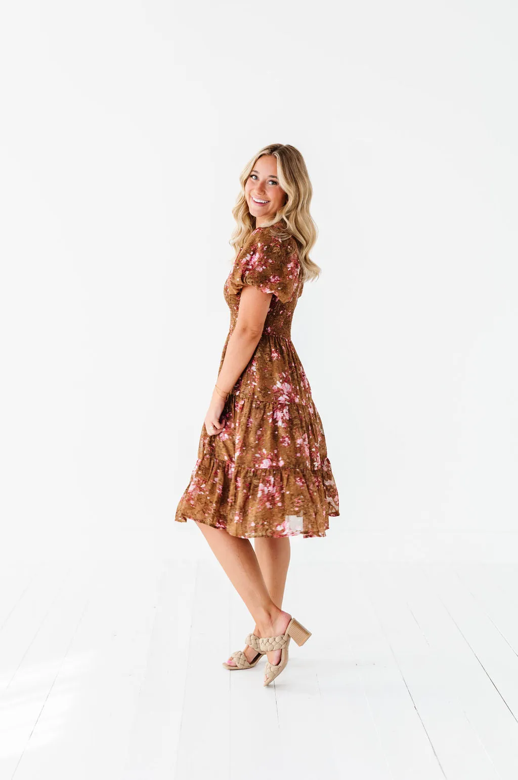 Preslee Chiffon Dress in Brown