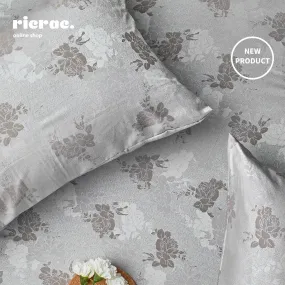 Raksy- Gray Blue Floral Jacquard Flat Sheet Set