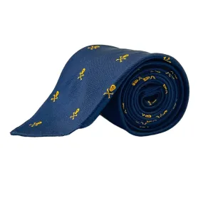 RUGBY AND COMPANY LIMITED Skull & Crossbones Pattern Silk Tie - Navy & Gold