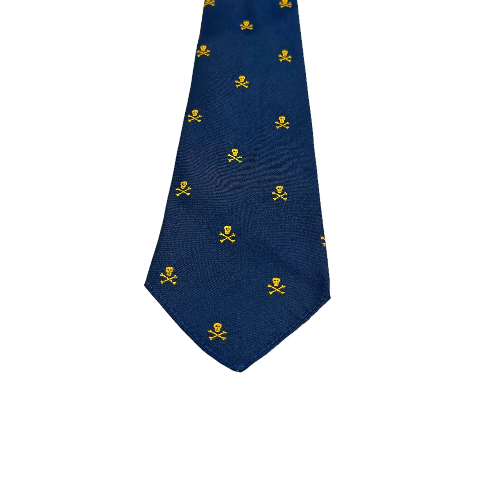 RUGBY AND COMPANY LIMITED Skull & Crossbones Pattern Silk Tie - Navy & Gold