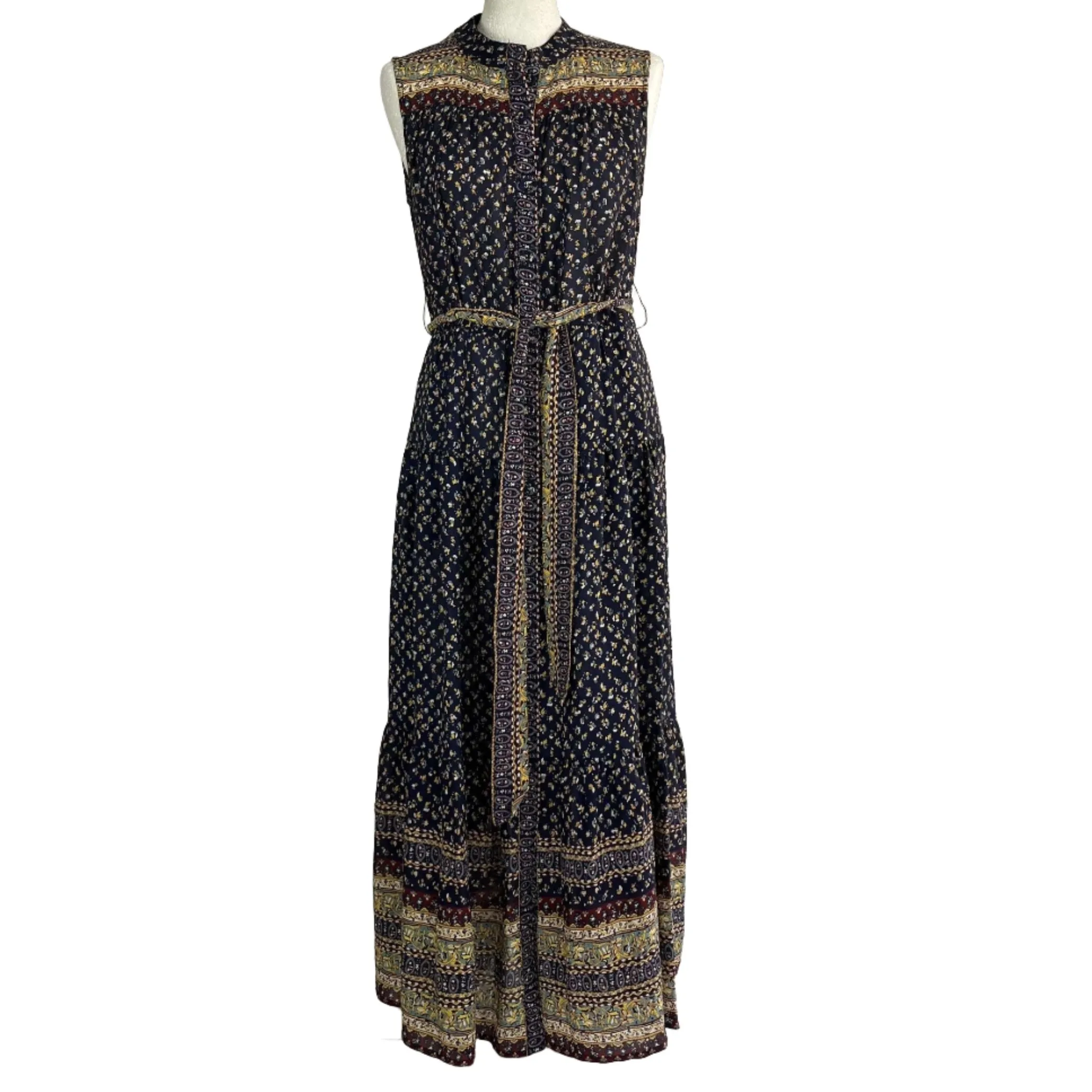 Sea New York Navy Indian Print Silk Maxi Dress M