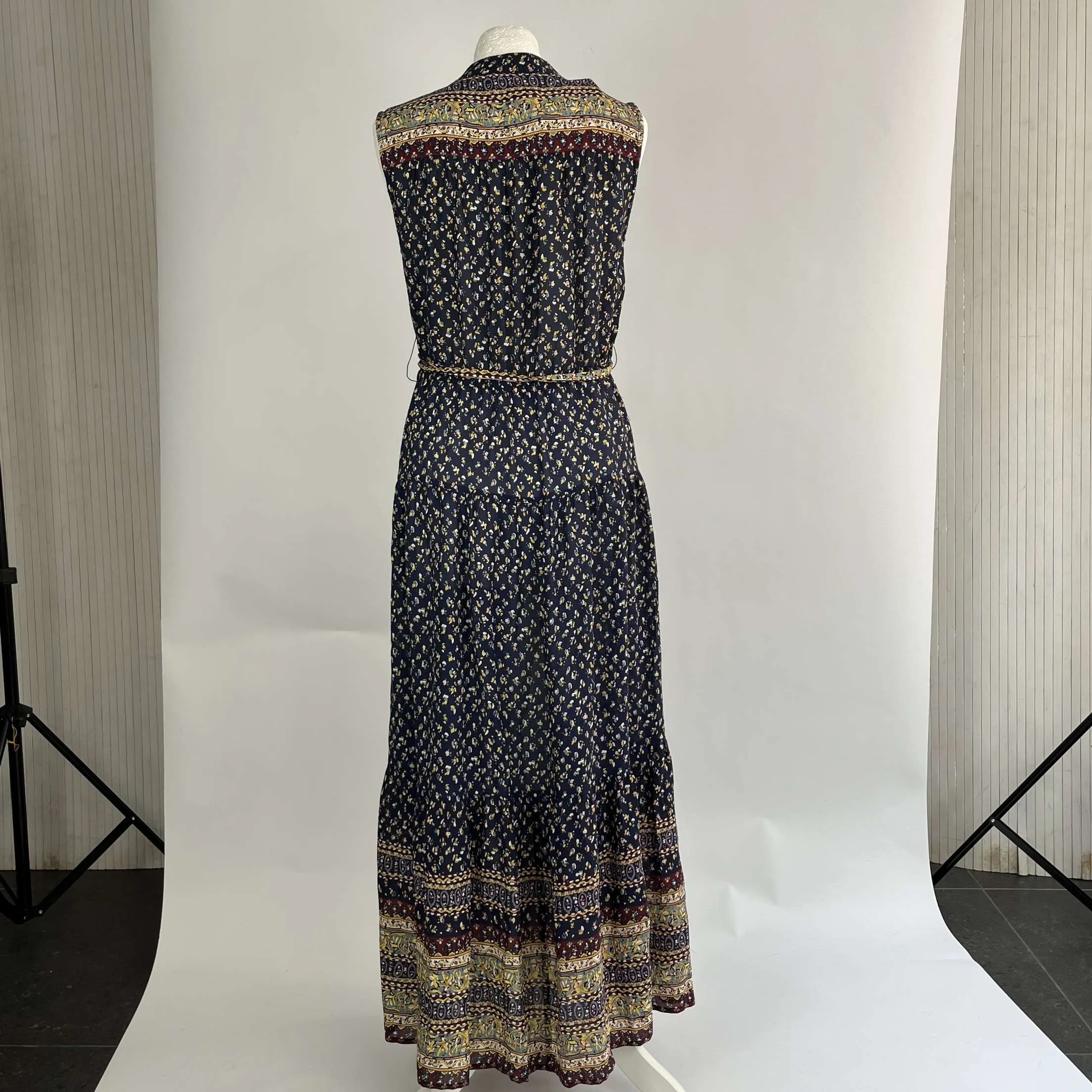 Sea New York Navy Indian Print Silk Maxi Dress M