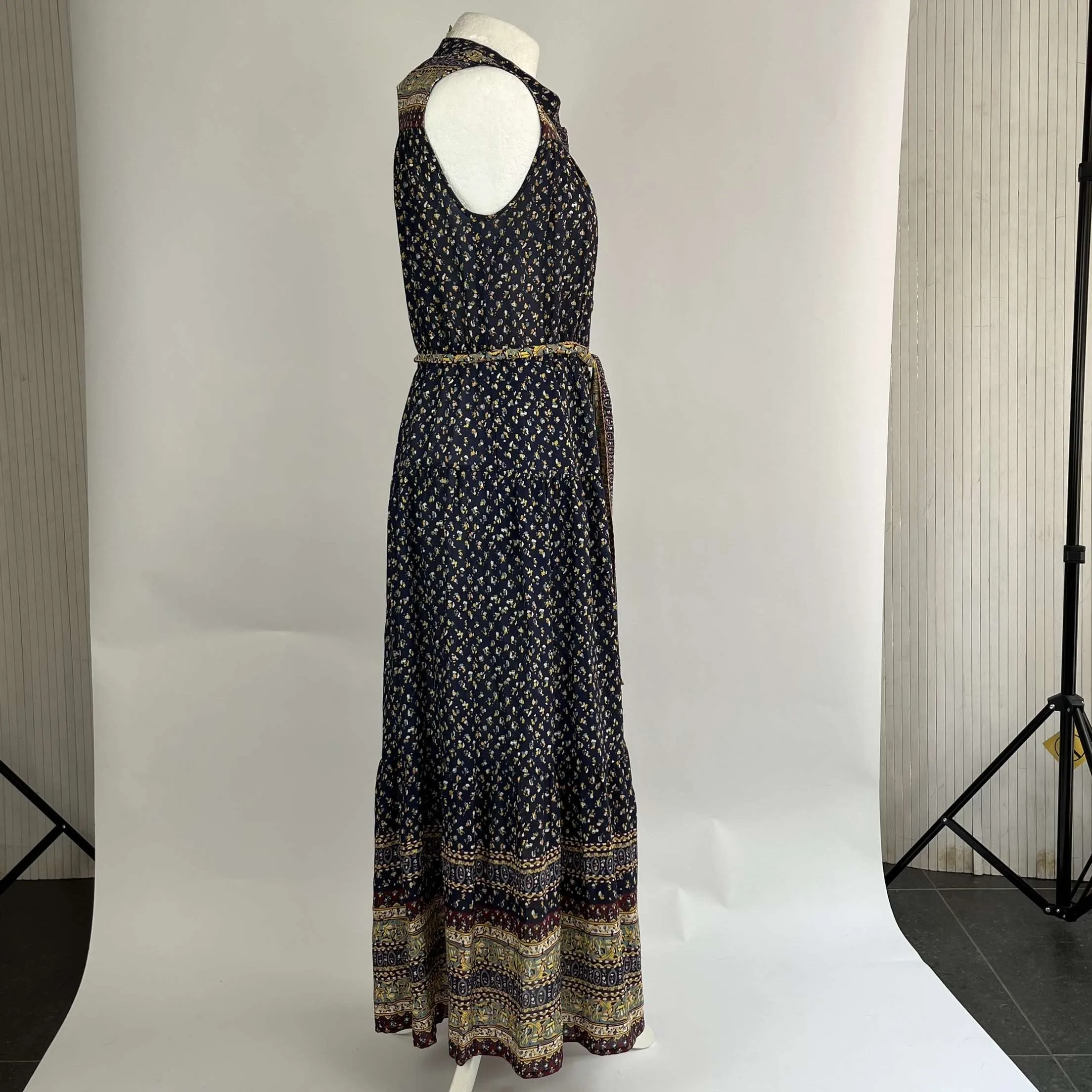 Sea New York Navy Indian Print Silk Maxi Dress M