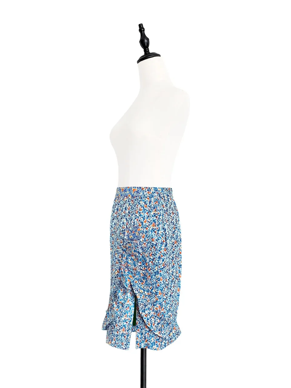 Surprise Sale! Blue Jacquard Blossom Ruffle Slit Pencil Skirt