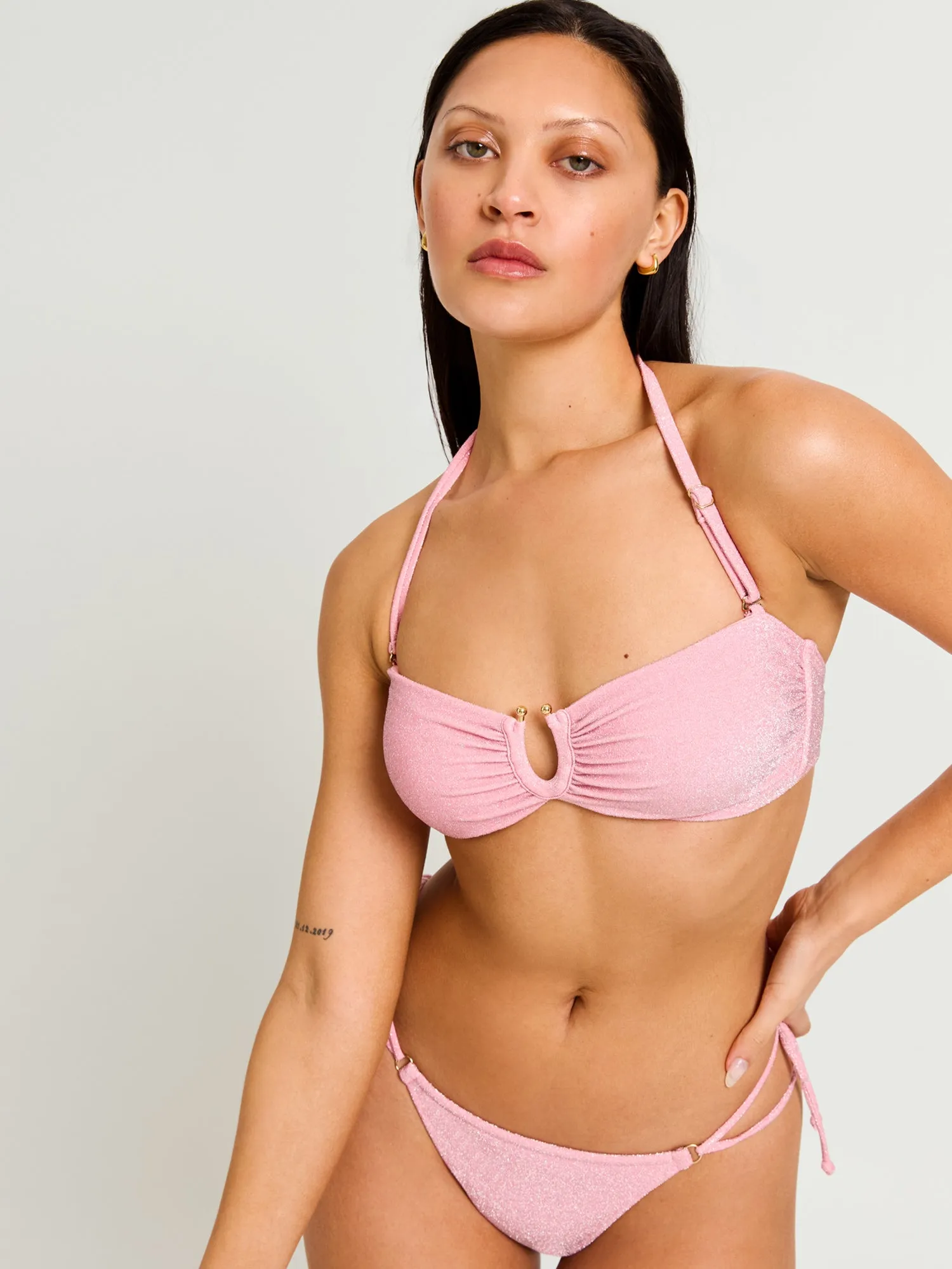 Swimwear Shimmer Tie Back Bandeau Top Peony Pink