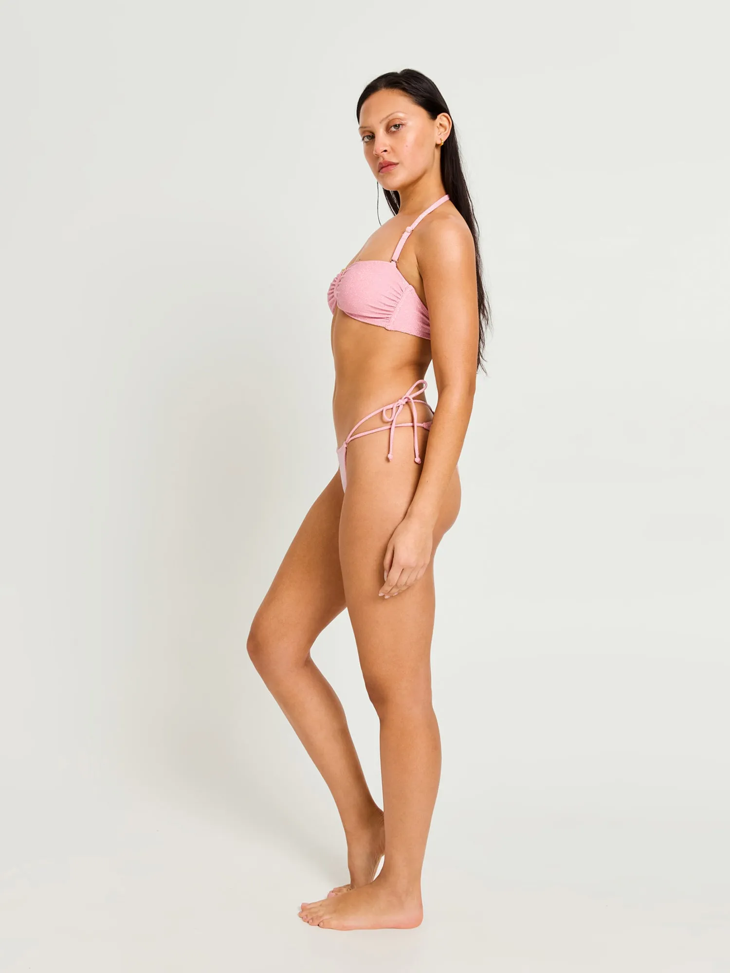 Swimwear Shimmer Tie Back Bandeau Top Peony Pink