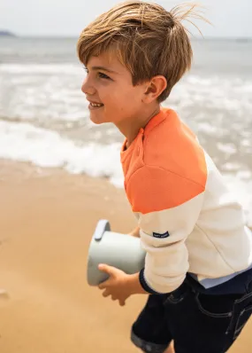 Vauville sailor-style jumper for kids - in wool, colourblock (ECUME/ORANGE FLUO/INDIGO/NAVY/CHIEL CHINE)