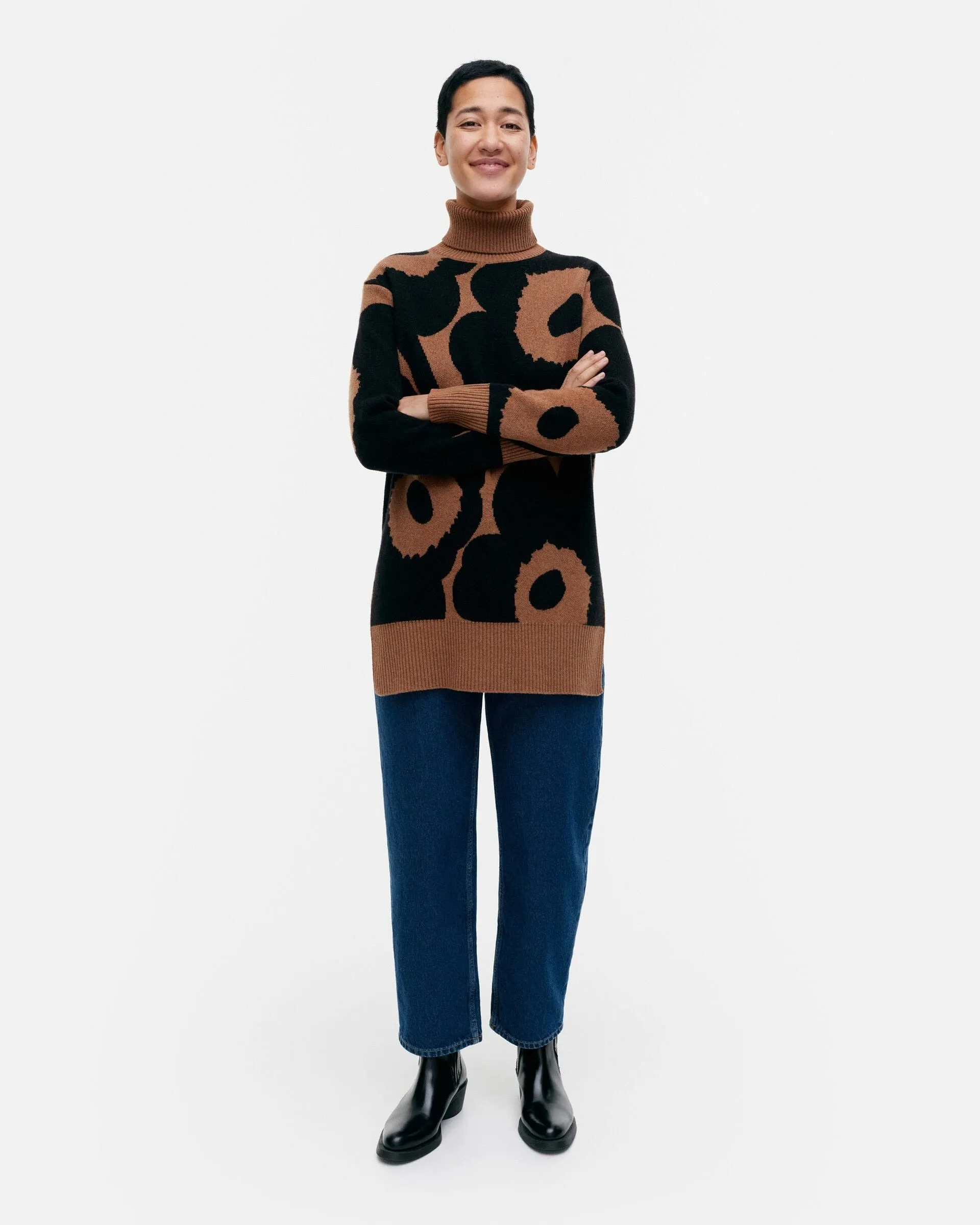 vinni unikko knitted wool pullover- brown/black