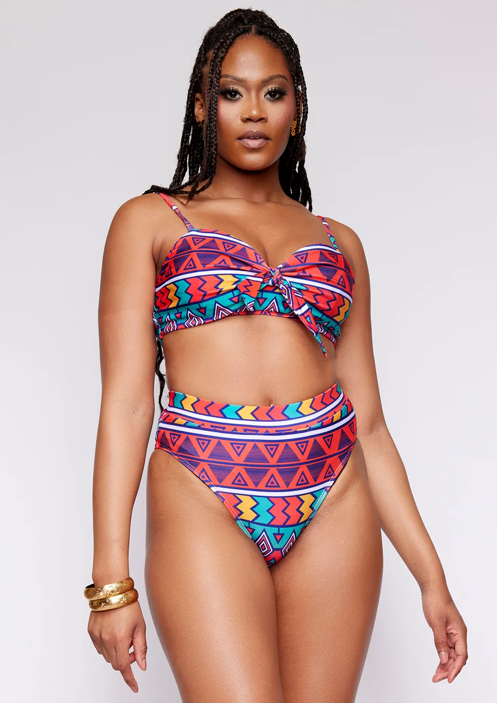 Visola Women's African Print Bikini Bottoms (Rainbow Tribal) - Clearance