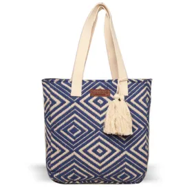 Women Blue Diamond Shopper Bag With Tassels